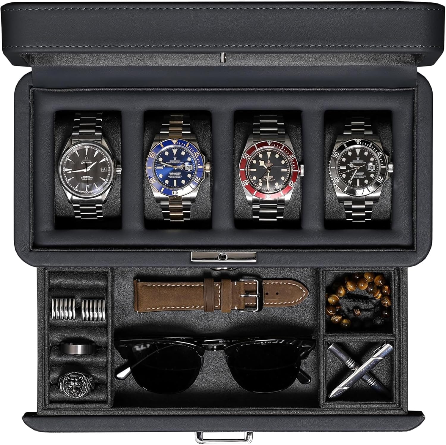Luxury Bags Women - Luxury 4-Slot Watch Box with Valet
