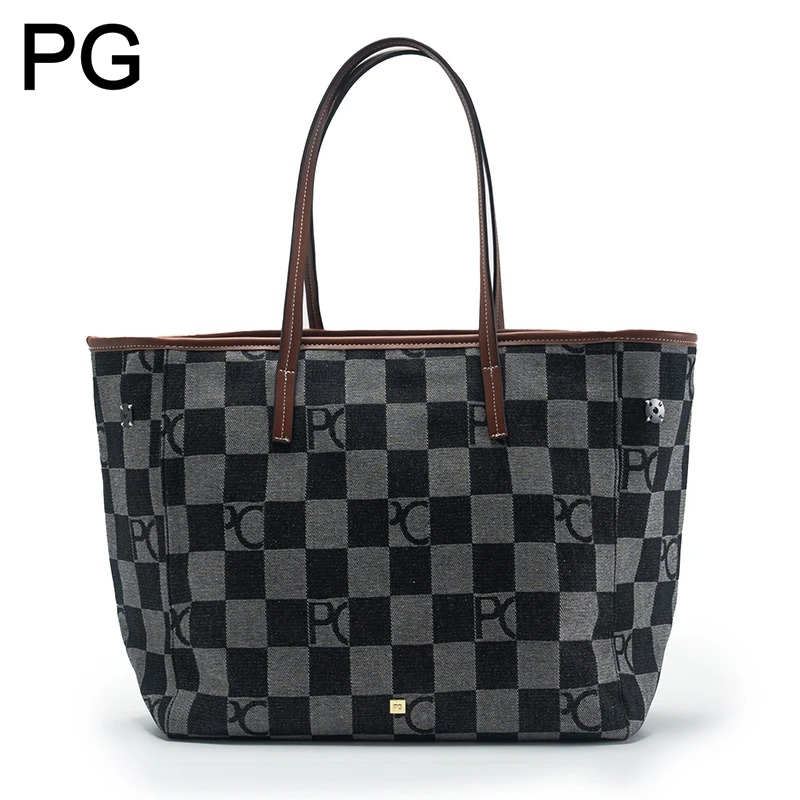 Tote Bag Leather Monogram - PG Checkerboard Monogram Tote Bag Women