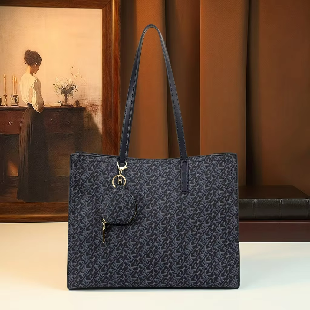Tote Bag Leather Monogram - Vintage Monogram Tote Bag with Coin