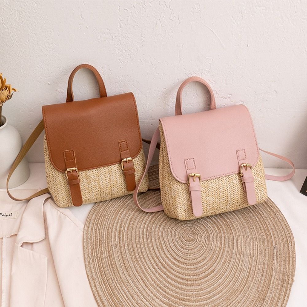 Fashion PU Leather Straw Backp - Luxury Bags Vintage recension och pris