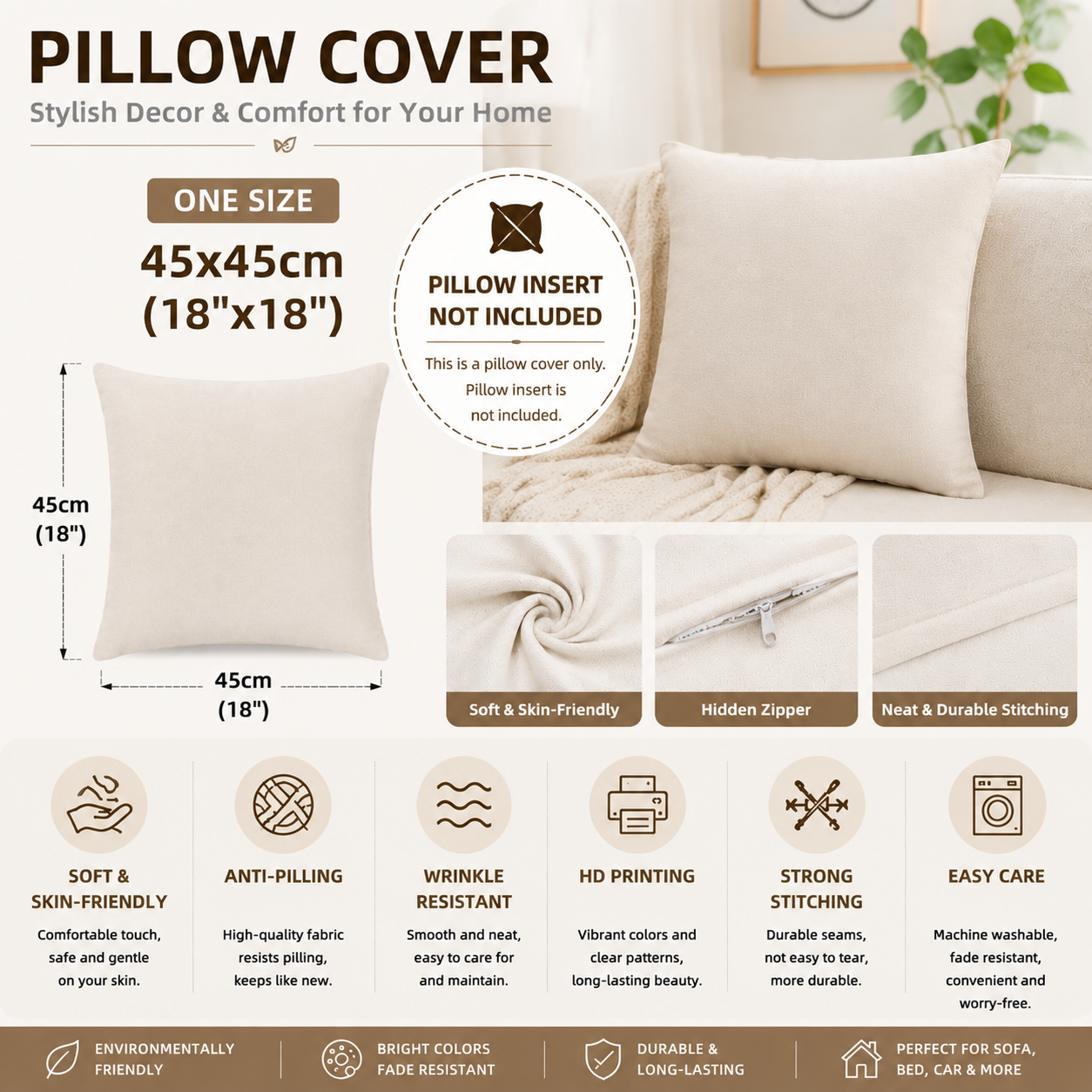 Pillow Covers 45x45cm Square V - Zen Luxury Bags recension och pris